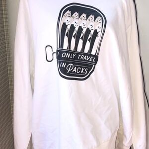 CUDDLE COLLAB NWT UNISEX “I only travel in packs” sardine sweatshirt -white NWT